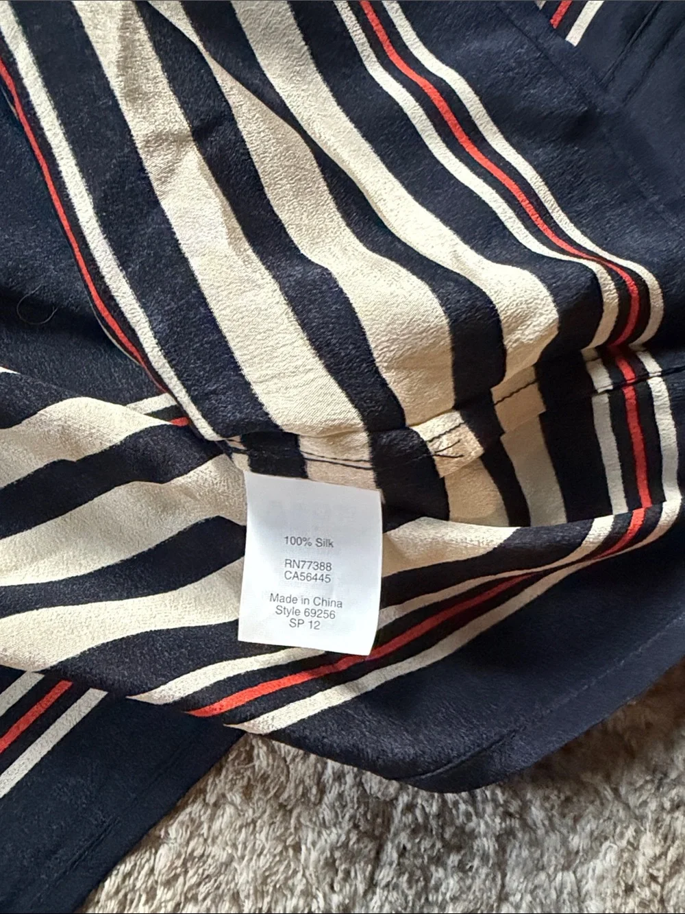 J. Crew Silk Navy Blue Striped Button-Down Shirt
